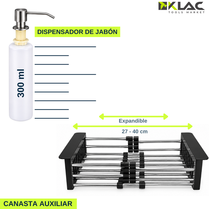 Kit Lavaplatos Empotrado Acero Inoxidable 55x45cm Accesorios