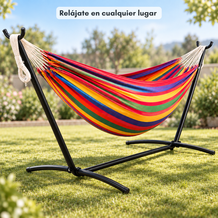 Hamaca Soporte Metal Ensamblado Portatil 2 Plazas 190x150cm