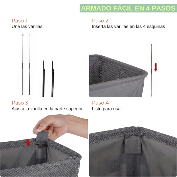 Cesto Ropa Plegable Canasto Tela Oxford Baño Con Asas 48l