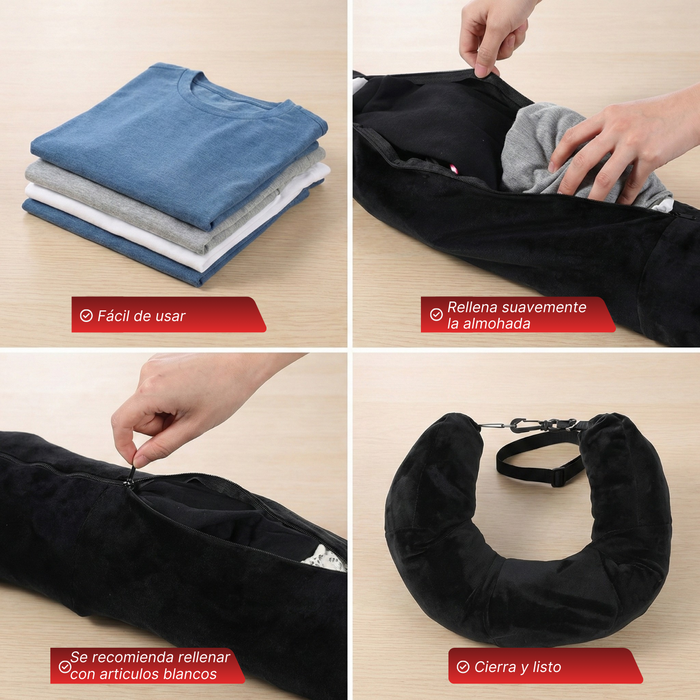 Almohada Cuello Rellenable Viaje Portátil Almohada Viaje Negro Liso