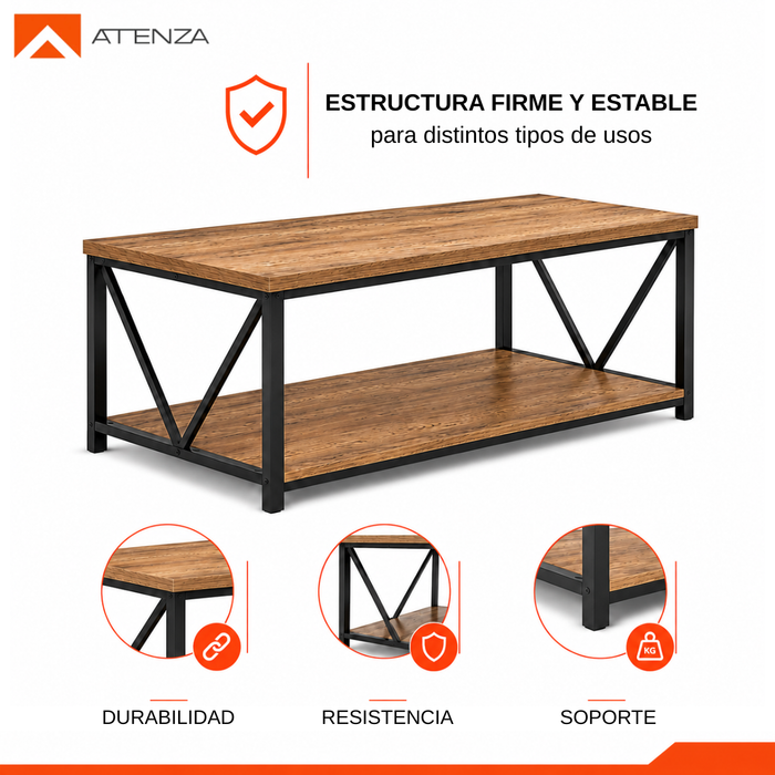 Mesa De Centro Minimalista Industrial 120x60cm Con Repisa
