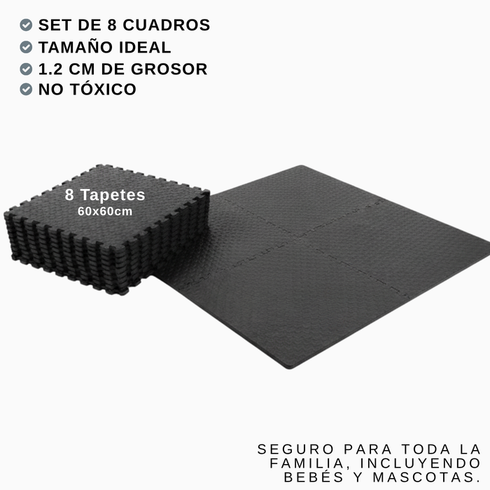 iso De Goma Eva Deportiva 60x60 Set 8 Pieza Antideslizante Negro