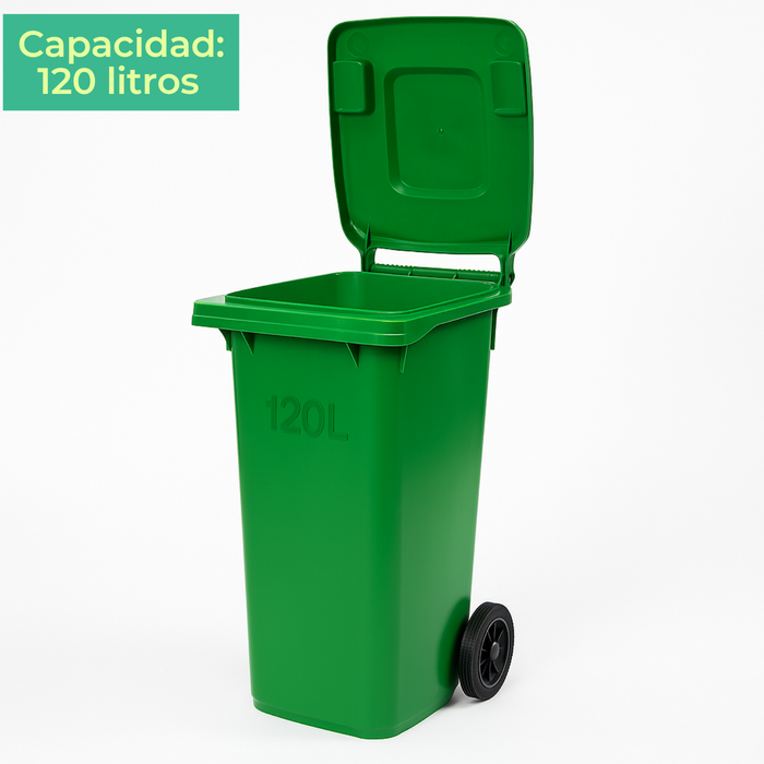 Basurero Contenedor De Basura 120l Verde Con Tapa Y Ruedas