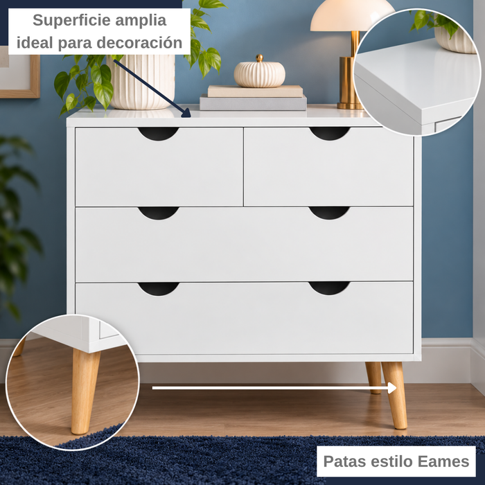 Cómoda Cajonera 4 Cajones 80x80 Cm Estilo Nórdico Blanca