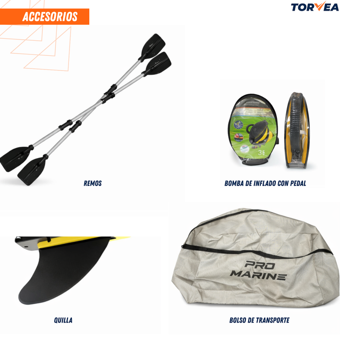 Kayak Inflable 2 Personas 180kg Remos Inflador Accesorios Amarillo