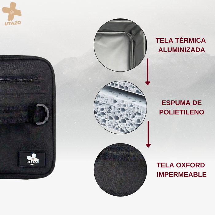 Lonchera Térmica Impermeable Correa Ajustable Expandible Negro
