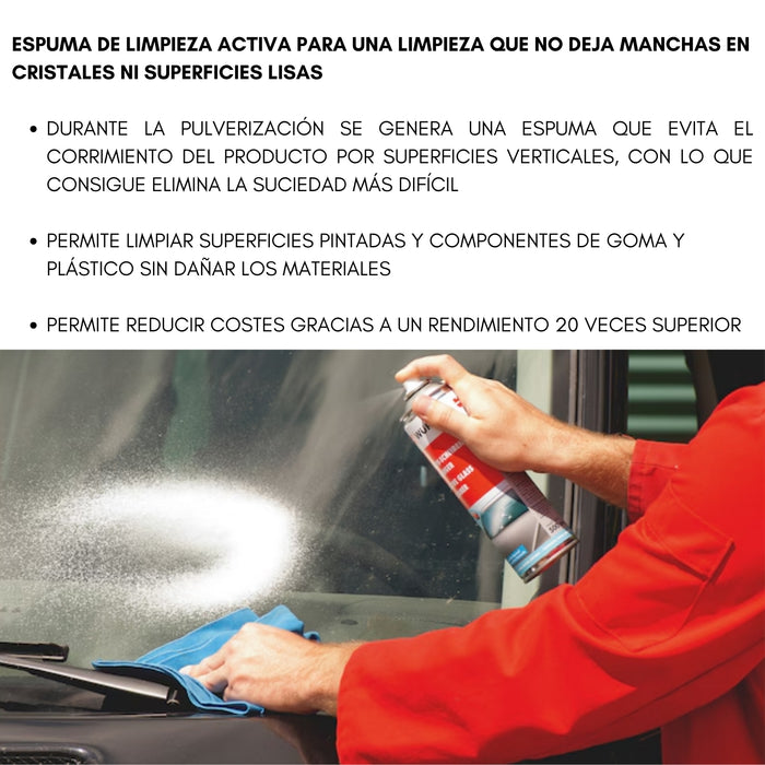 Pack 2 Limpiador Activo Vidrios Wurth 500ml Espuma Limpieza