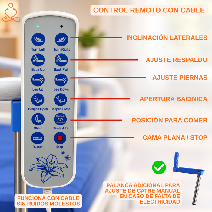 Cama Clínica Catre Eléctrico 260kg Colchón Bandeja Y Control Remoto