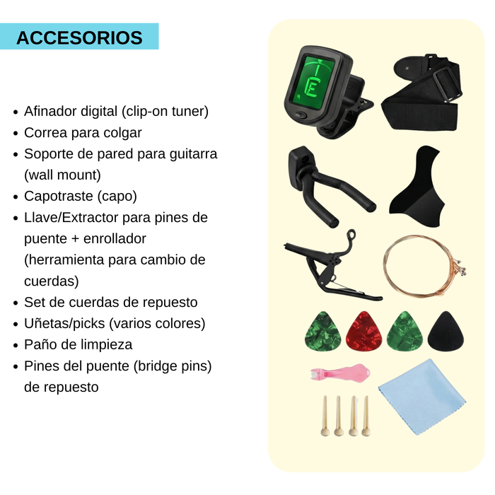 Guitarra Acústica Clásica 38 Pulgadas Diapasón Rosewood Negro Ambidiestro