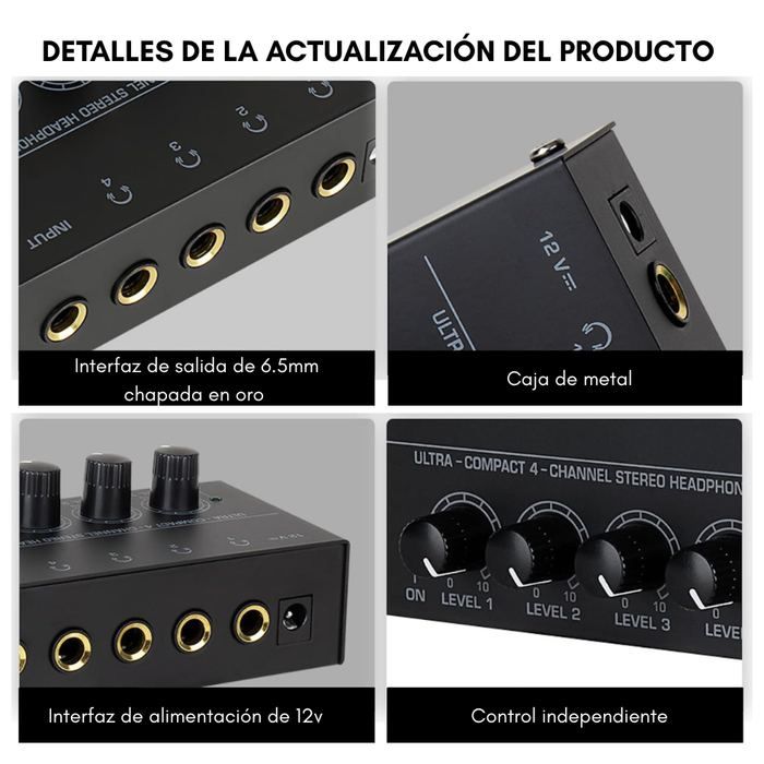 Amplificador Audífonos Compacto Ha400 De 4 Canales Negro 40 W