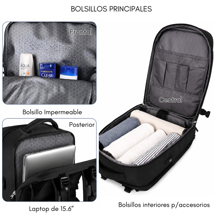Mochila De Viaje Avión Multifuncional Gran Capacidad 30 Lts