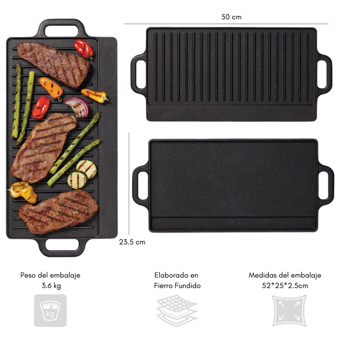 Plancha Churrasquera Reversible Fierro Fundido 50x23.5 Cm