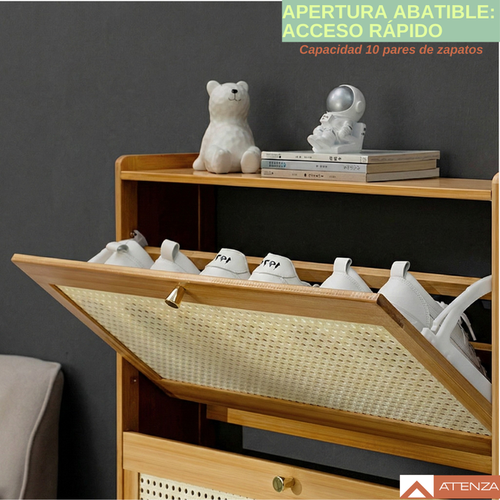 Zapatero Organizador Ratán 2 Cajones Abatibles 87x60x17cm Marrón Claro
