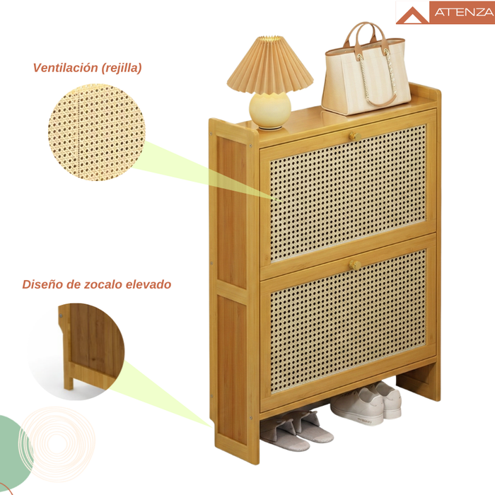 Zapatero Organizador Ratán 2 Cajones Abatibles 87x60x17cm Marrón Claro