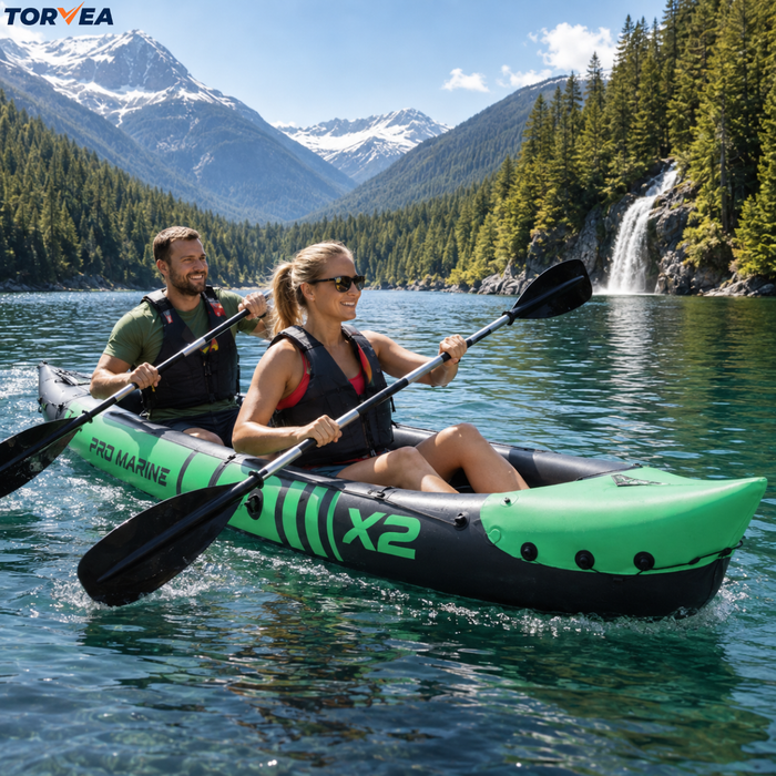 Kayak Inflable 2 Personas 180kg Remos Inflador Accesorios Verde