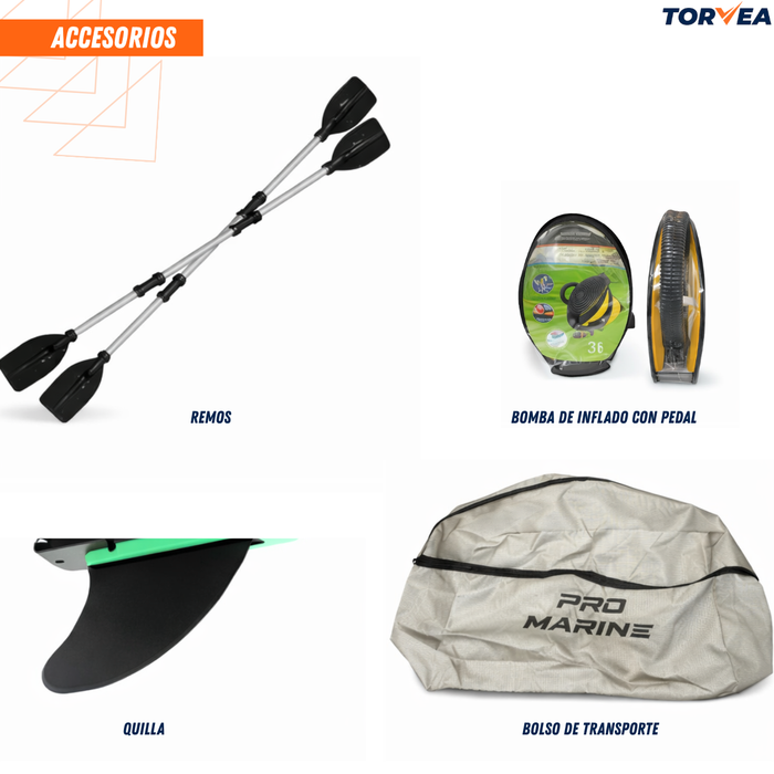 Kayak Inflable 2 Personas 180kg Remos Inflador Accesorios Verde