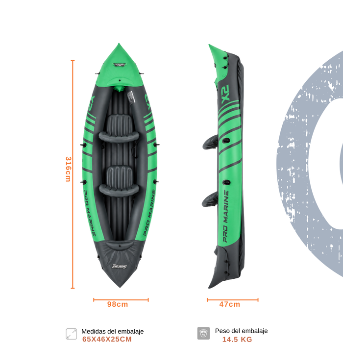Kayak Inflable 2 Personas 180kg Remos Inflador Accesorios Verde