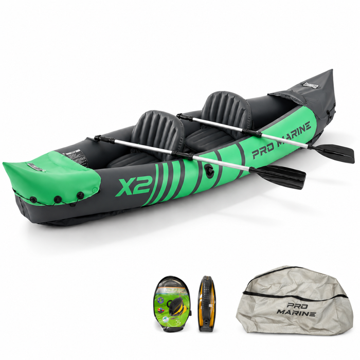Kayak Inflable 2 Personas 180kg Remos Inflador Accesorios Verde