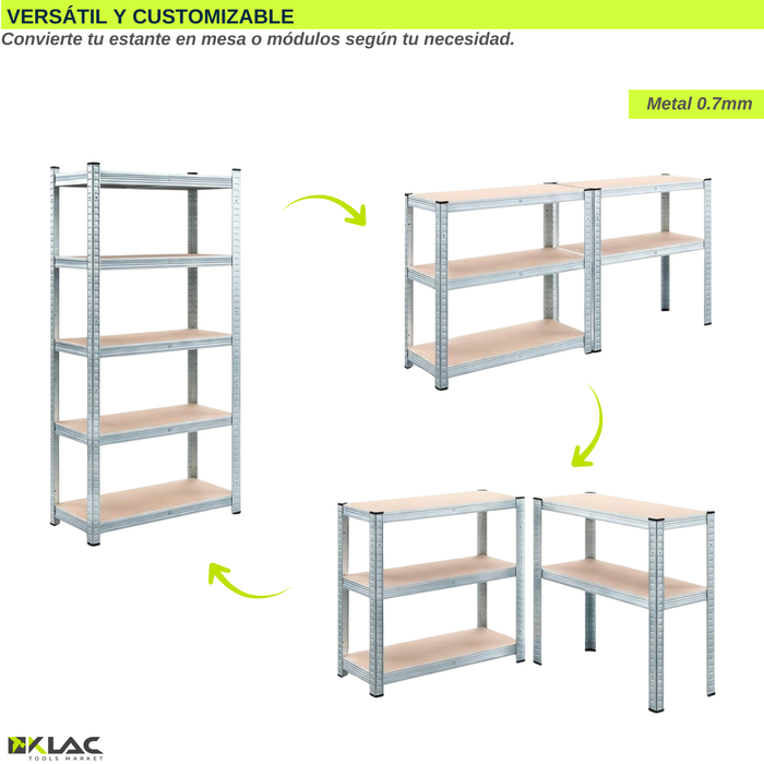 Estante Rack 18x90x60 Repisa Galvanizado 5 Niveles Plateado
