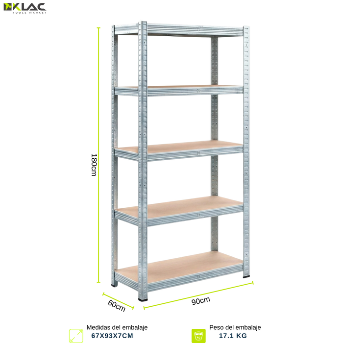 Estante Rack 18x90x60 Repisa Galvanizado 5 Niveles Plateado