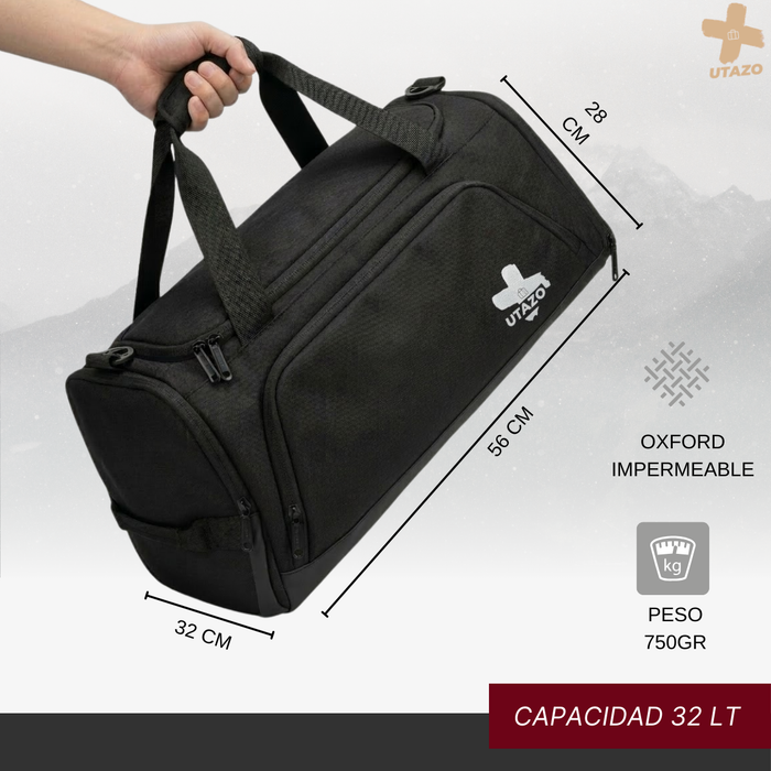 Bolso Deportivo Gym Viaje Duffel 32 Litros Impermeable 3 en 1 Negro
