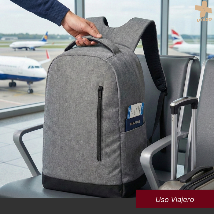 Mochila Viaje 25l Cierre Antirrobo Notebook 15 Avion Escolar Gris