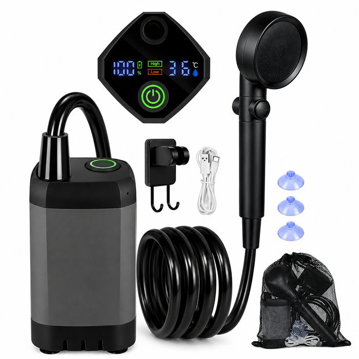 Ducha Camping Portátil 20l Regadera Recargable Led Accesorio Negro