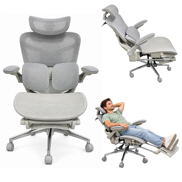 Silla Ergonómica Reclinable Con Soporte Lumbar Y Reposapiés