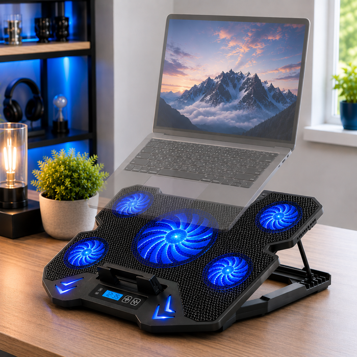 Base Ventilador Notebook Enfriador Gamer Laptop 15.6,16,17 5 Ventiladores LED USB