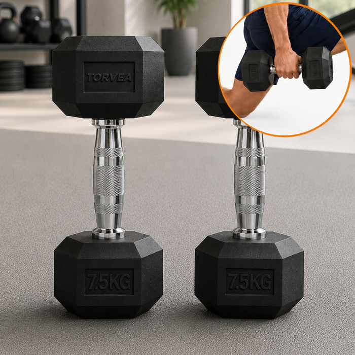 Set X2 Mancuerna Hexagonal 7,5 Kg C/u Pesas Fitness Gimnasio