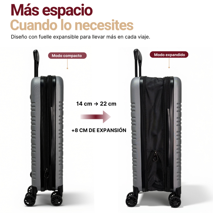 Maleta Cabina Expandible De Viaje Con Ruedas Y Candado 20 Gris