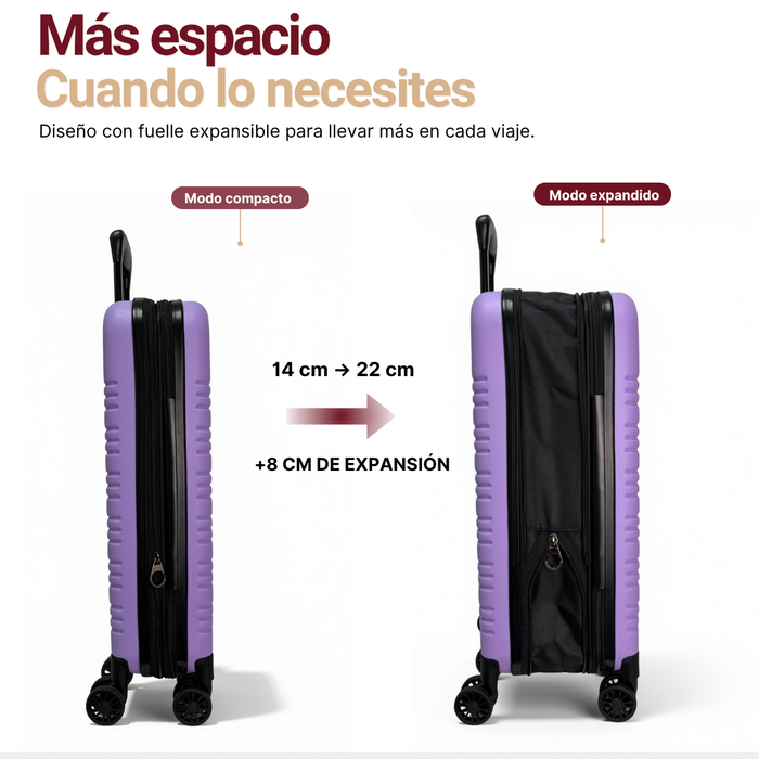 Maleta Cabina Expandible De Viaje Con Ruedas Y Candado 20 Lila