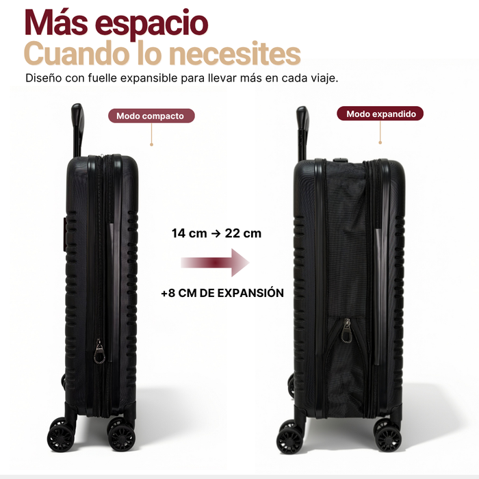 Maleta Cabina Expandible De Viaje Con Ruedas Y Candado 20 Negro