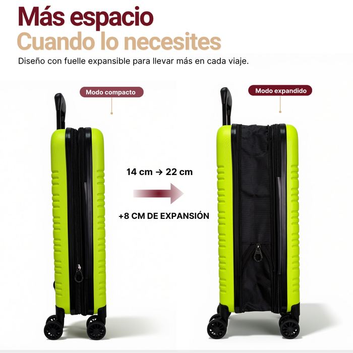 Maleta Cabina Expandible De Viaje Con Ruedas Y Candado 20 Verde Limón