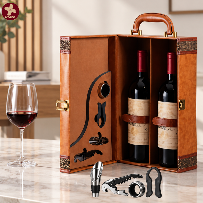 Caja Para Vinos Maleta De Cuero Regalo Con Accesorios