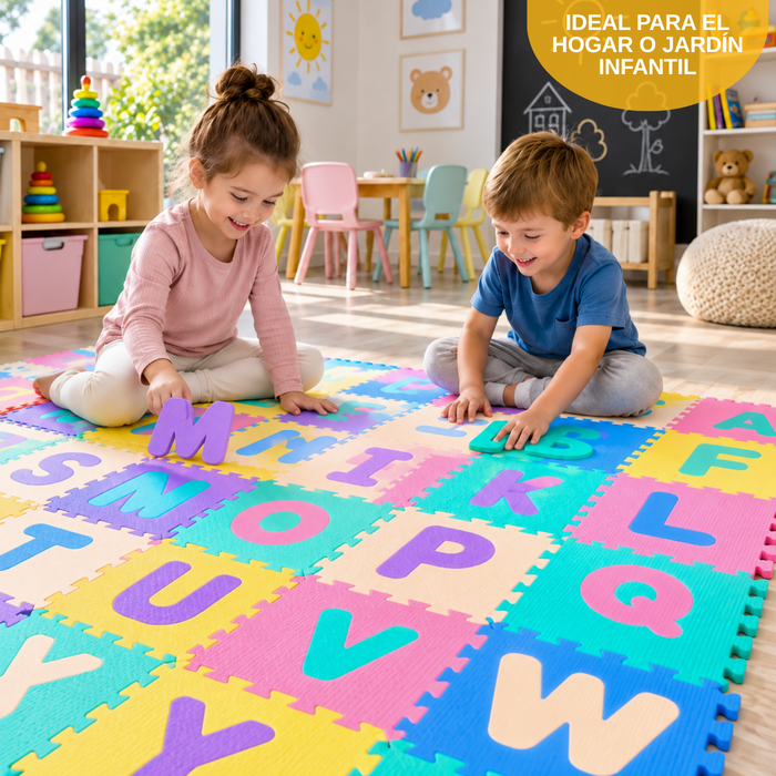 Alfombra Antigolpes Bebé Eva Piezas 30x30 Con Letras A - Z 26 Pcs Multicolor Abecedario