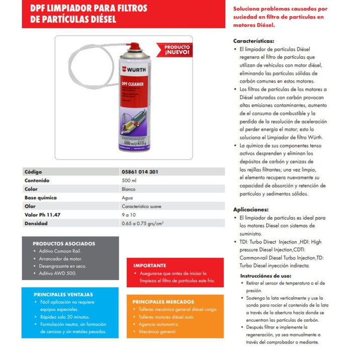 Limpiador Filtro Partículas Diesel Dpf Wurth / 400 Ml. X2
