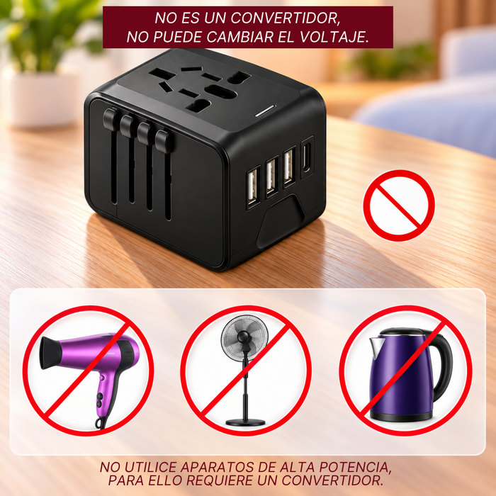 Enchufe Adaptador De Viaje Universal Todo En Uno 3usb+type C