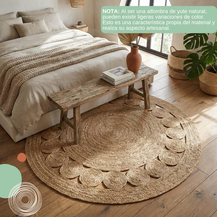 Alfombra Yute Redonda Decoración Living 1,20m Tejido Natural