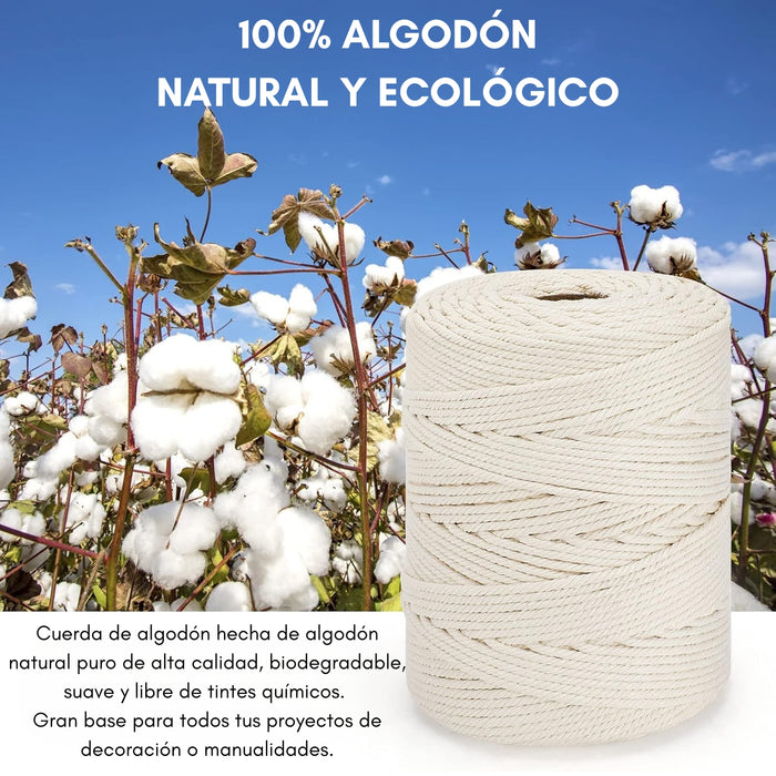 Cordón Macramé Peinado 3mm 300 Metros 1kg 100% Algodón Crudo