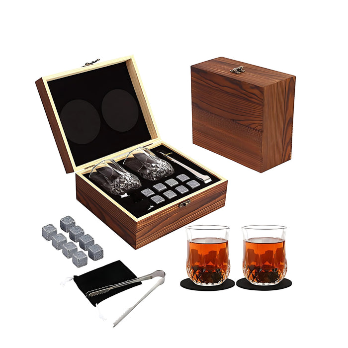 Set De Vasos Shot Whisky Tequileros Con Hielos Reutilizables Set Granito Chill Vasos Caja Madera 7pcs Telotenemos