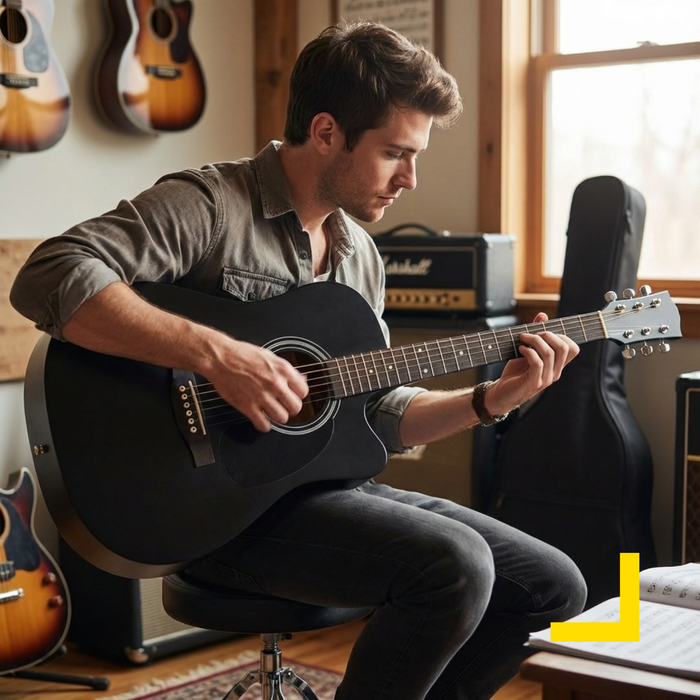 Guitarra Acústica Clásica 38 Pulgadas Diapasón Rosewood Negro Ambidiestro