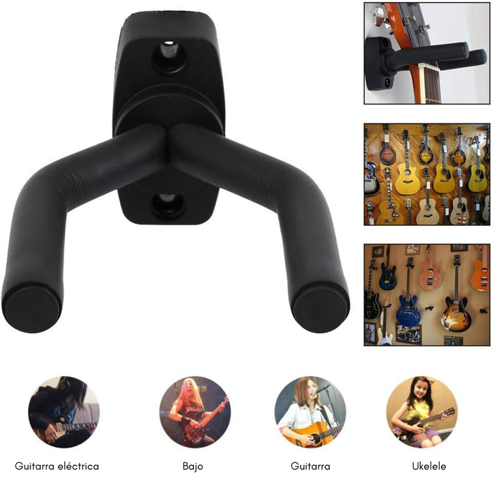 Soporte Para Guitara, Bajo, Ukelele, Cuatro De Muro O Pared Color Negro