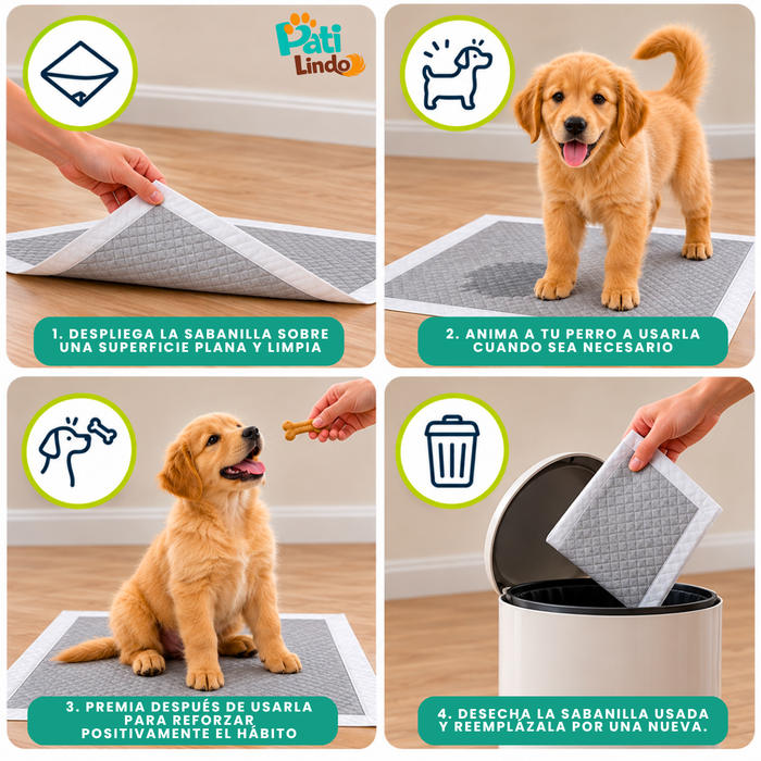 120 Pañales Sabanillas Absorbentes Para Mascotas Con Carbón Activo 60x60 cm Talla M
