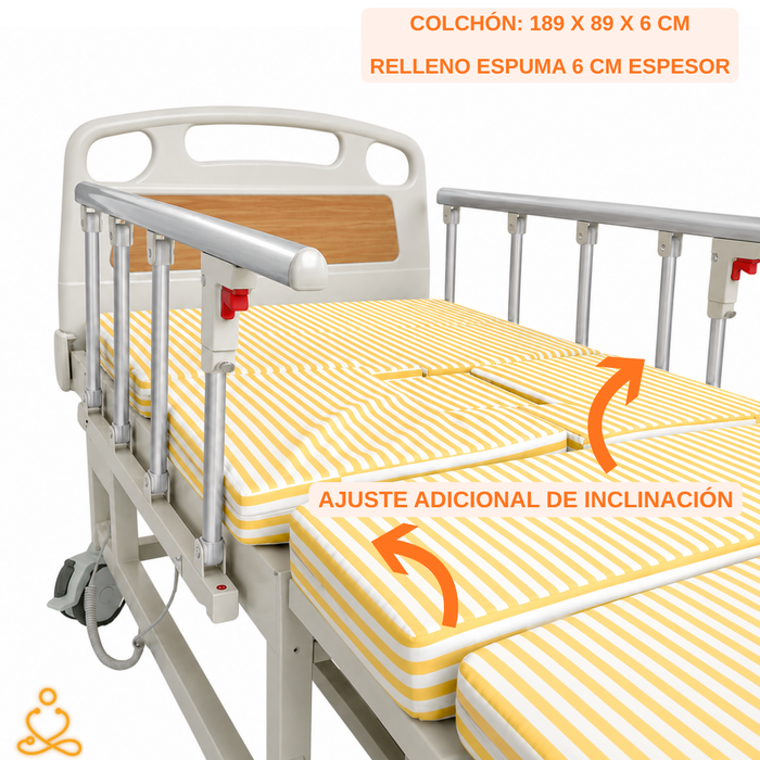 Cama Clínica Catre Eléctrico 260Kg Colchón Bandeja y Control