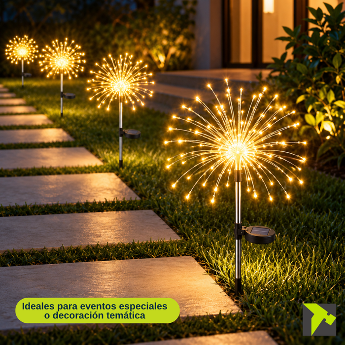 Pack 2 Luces Solares Led Fuegos Artificiales Jardín Navidad