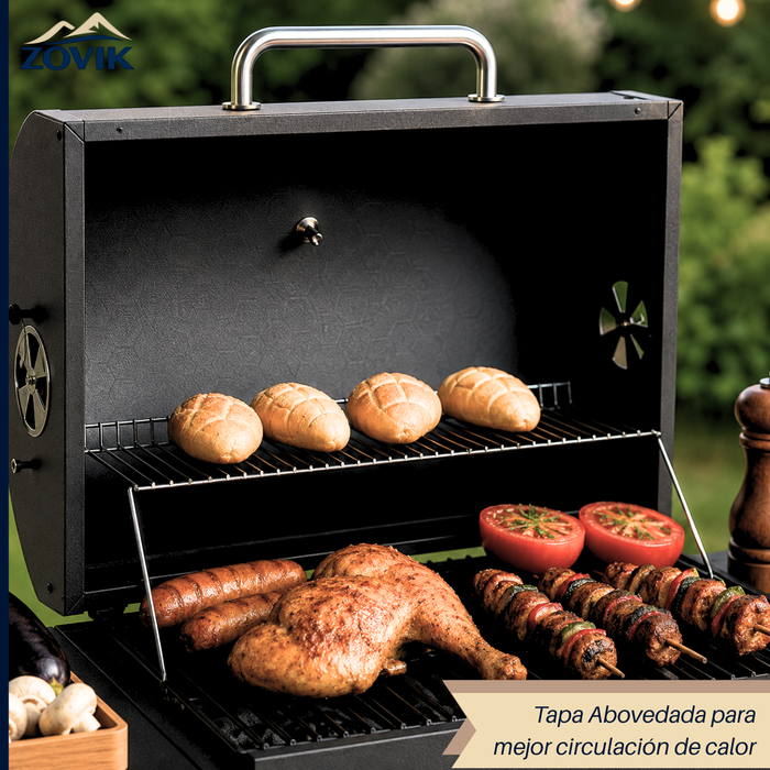Parrilla Asador A Carbon Acero Inoxidable Con Ruedas Tapa y Termometro