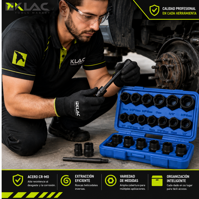 Set Dados Extractores Pernos Y Tornillos 13 Tuercas Rodadas