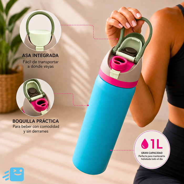 Botella De Agua 1000ml Termo Acero Inoxidable Térmico Celeste