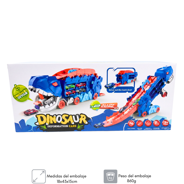 Camión Dinosaurio T Rex Con Pista Deslizante Y Autos T Rex Con Pista Deslizante Y Autos Tiranosaurio Rex Azul